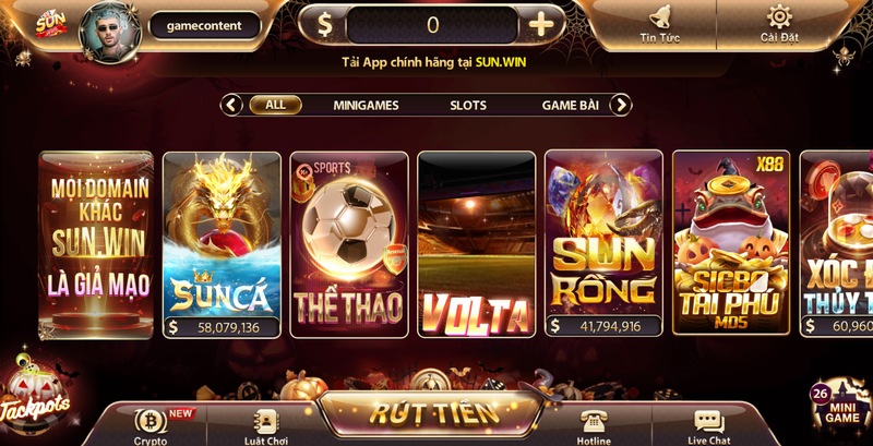 Sau đó được chuyển tới giao diện kho game tại Sunwin